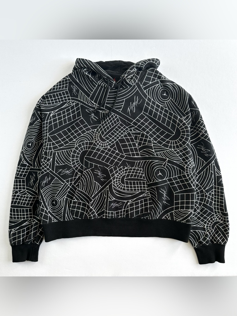 Nike Air Jordan Black Hoodie Brooklyn Flight Sneaker Sole All Over Graphic Print